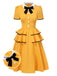 Yellow 1950s Lapel Bow Tie Layered Ruffle Dress