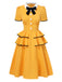Yellow 1950s Lapel Bow Tie Layered Ruffle Dress