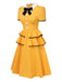 Yellow 1950s Lapel Bow Tie Layered Ruffle Dress