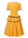 Yellow 1950s Lapel Bow Tie Layered Ruffle Dress