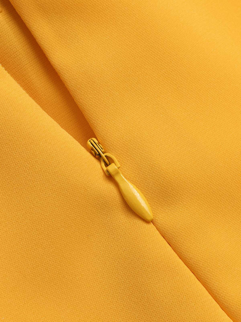 Yellow 1950s Lapel Bow Tie Layered Ruffle Dress