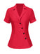 Red 1940s Solid Lapel Button-Down Blouse