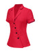 Red 1940s Solid Lapel Button-Down Blouse