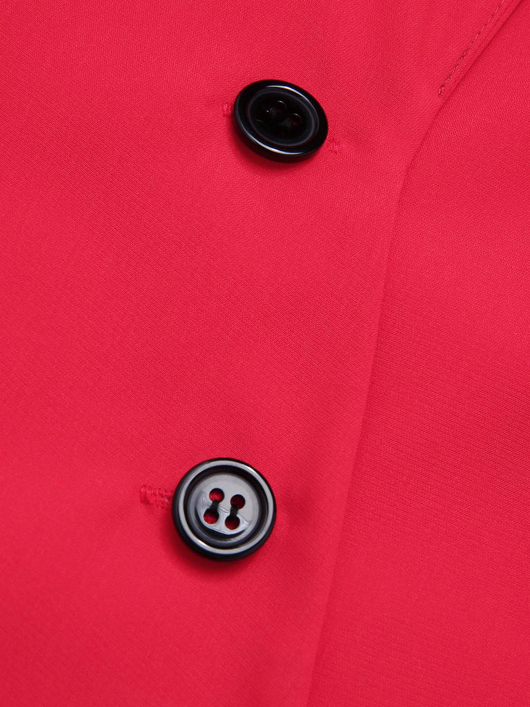 Red 1940s Solid Lapel Button-Down Blouse
