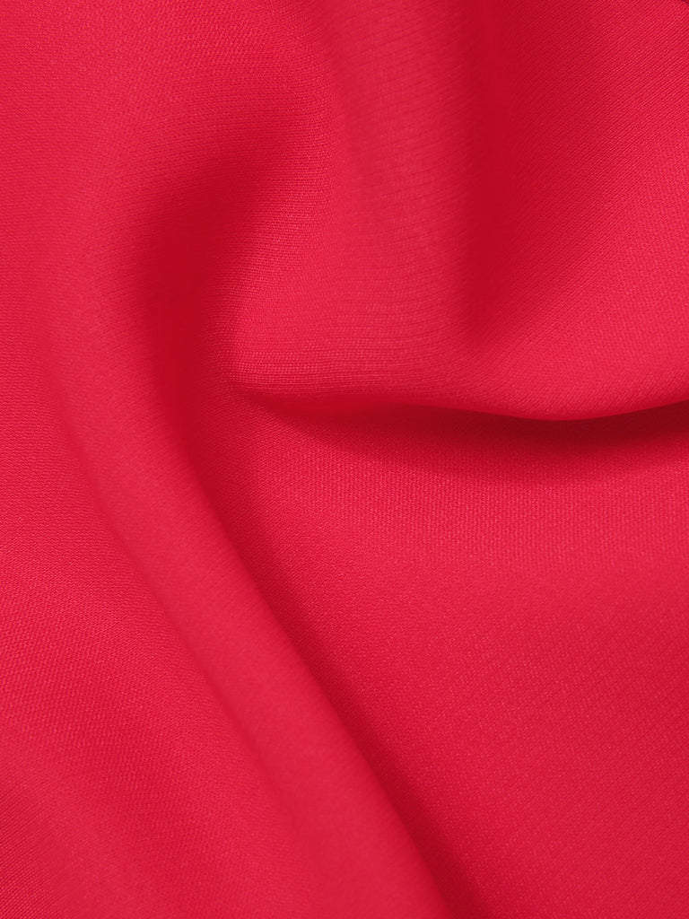 Red 1940s Solid Lapel Button-Down Blouse