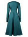 1940s Solid V-Neck Faux Satin Button Dress