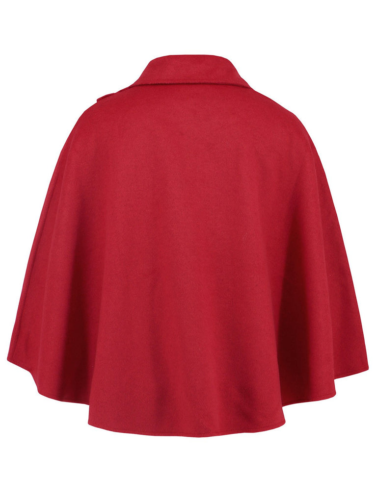 Red 1950s Solid Lapel Cloak Coat