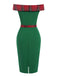 Green 1960s Tartan Patchwork Off-Shoulder Dress