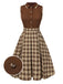 Brown 1950s Plaids Lapel Patchwork Dress