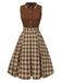 Brown 1950s Plaids Lapel Patchwork Dress