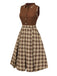 Brown 1950s Plaids Lapel Patchwork Dress
