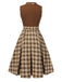 Brown 1950s Plaids Lapel Patchwork Dress