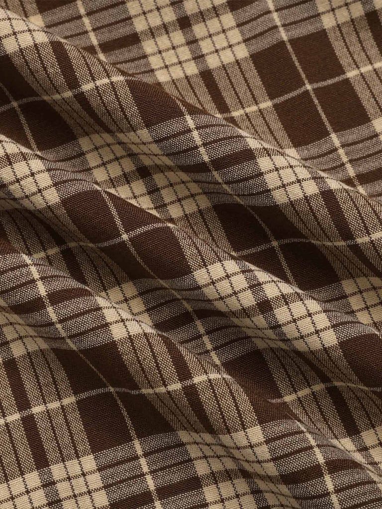 Brown 1950s Plaids Lapel Patchwork Dress