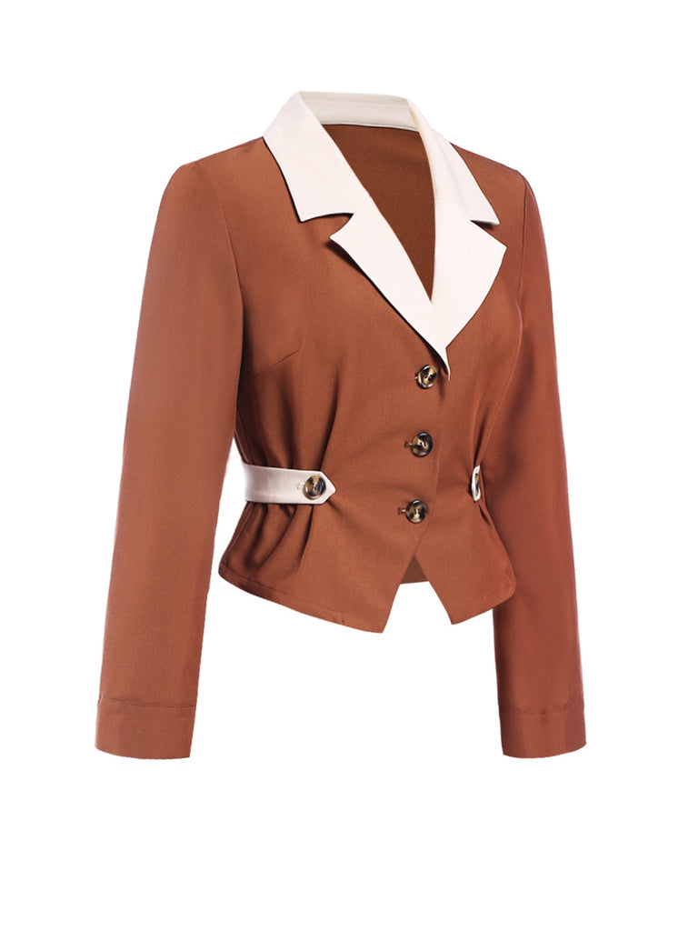 Brown 1940s Color Block Lapel Coat
