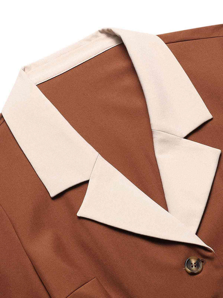 Brown 1940s Color Block Lapel Coat