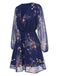Dark Blue 1940s V-Neck Floral Puff Sleeve Dress