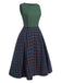 Green 1940s Plaids Patchwork Sleeveless Dress