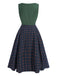 2PCS Green 1940s Lapel Button Blazer & Plaids Dress