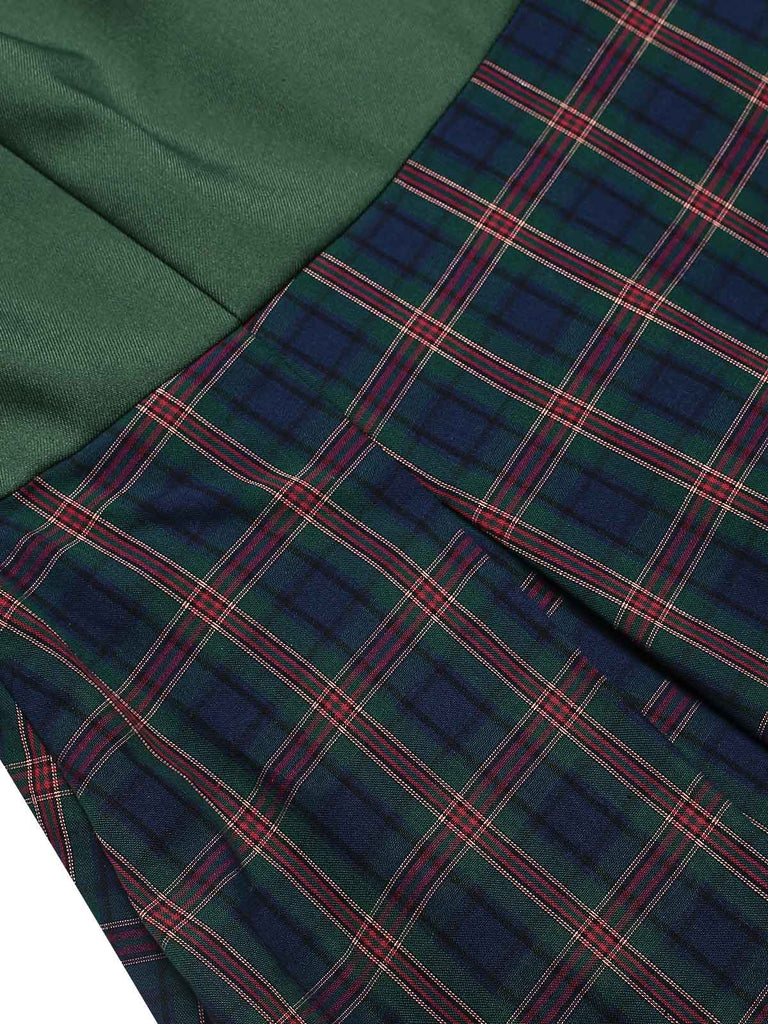 2PCS Green 1940s Lapel Button Blazer & Plaids Dress
