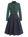 2PCS Green 1940s Lapel Button Blazer & Plaids Dress