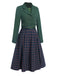 2PCS Green 1940s Lapel Button Blazer & Plaids Dress