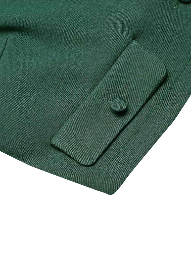 Dark Green 1940s Lapel Button Cropped Blazer