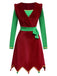 Red 1960s Christmas Wave Hem Contrast Dress