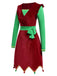 Red 1960s Christmas Wave Hem Contrast Dress
