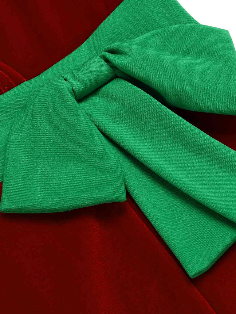 Red 1960s Christmas Wave Hem Contrast Dress