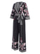 Black 1970s Surplice V-Neck Floral Jumpsuit