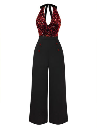 [Pre-Sale] Red 1930s Halter Neck Sequined Jumpsuit