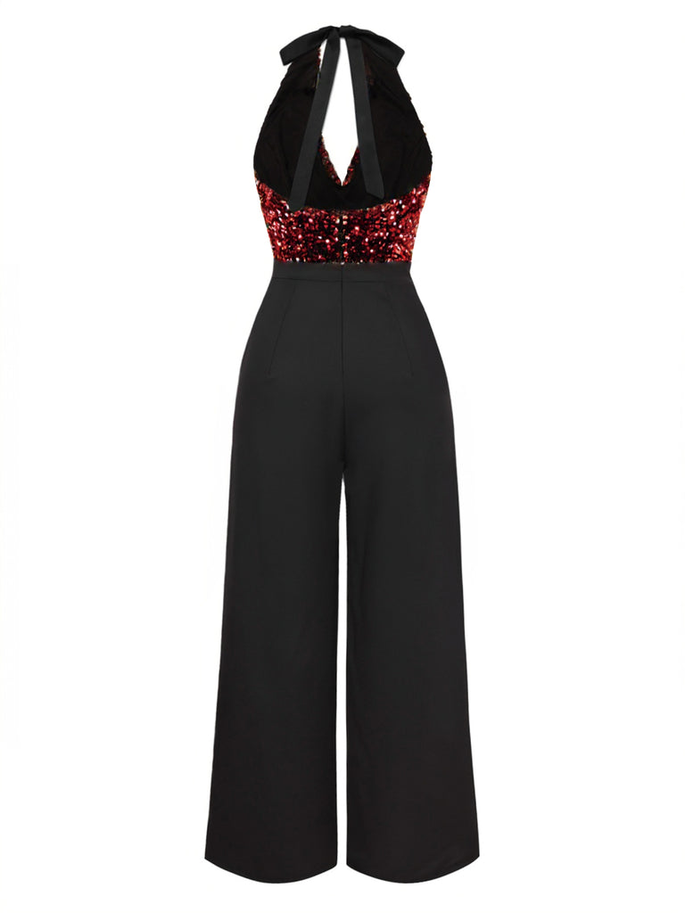 [Pre-Sale] Red 1930s Halter Neck Sequined Jumpsuit