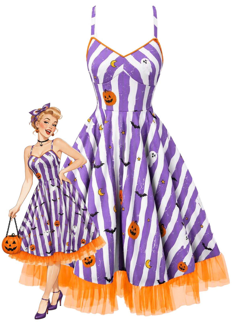 [Pre-Sale] Deep Purple 1950s Striped Fluorescent Green Lace Dress