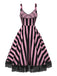 [Pre-Sale] Black&Pink 1950s Striped Fluorescent Black Lace Dress