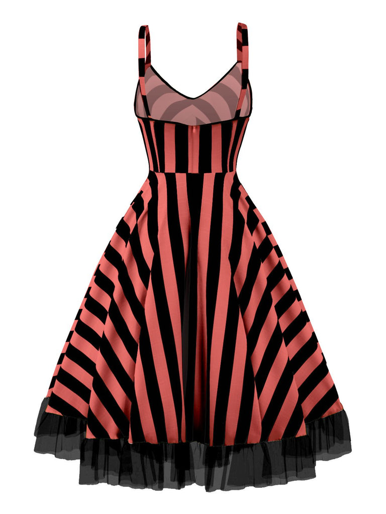 [Pre-Sale] Black&Red 1950s Striped Fluorescent Black Lace Dress