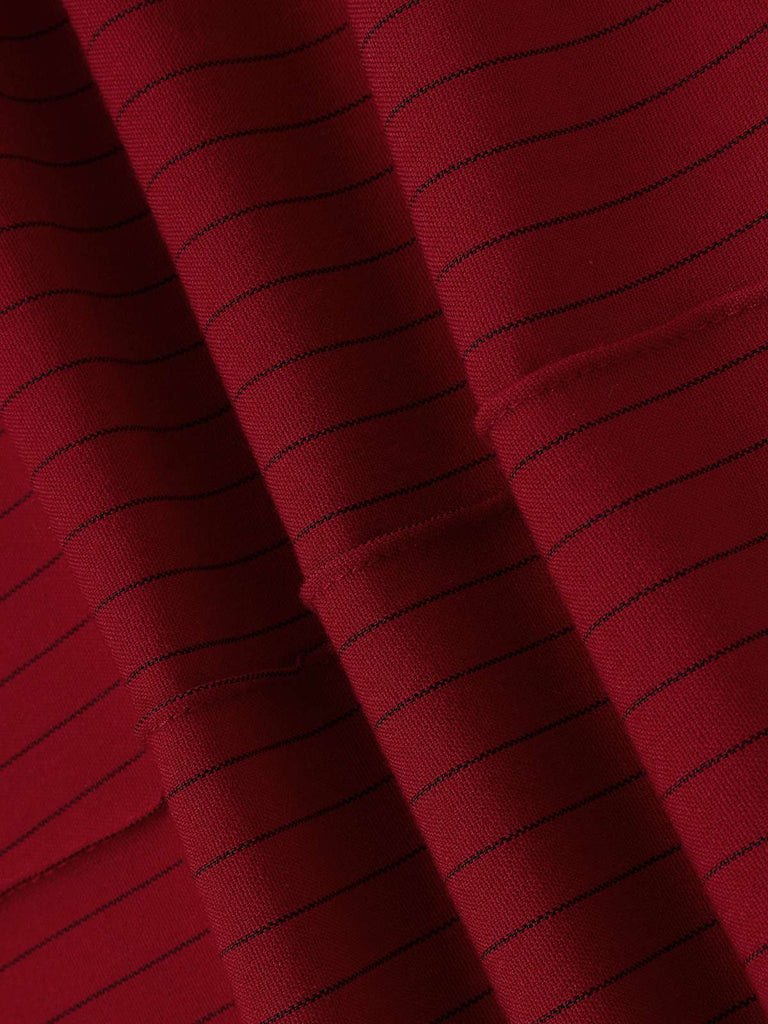 Deep Red 1950s Stripes Wide Leg Belted Pants