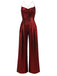 Wine Red 1970s Solid Metallic Strap Jumpsuit