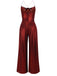 Wine Red 1970s Solid Metallic Strap Jumpsuit