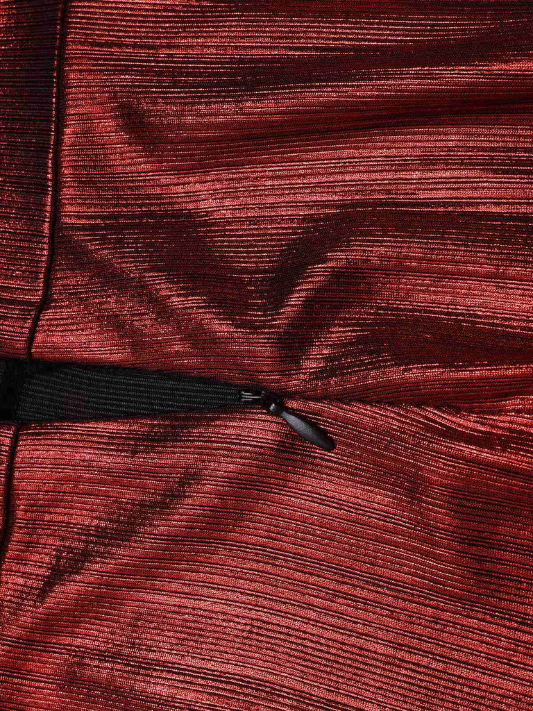 Wine Red 1970s Solid Metallic Strap Jumpsuit