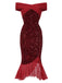 Red 1930s Sequined Off-Shoulder Dress