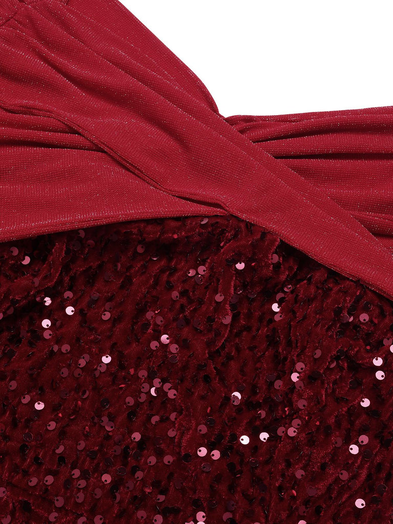 Red 1930s Sequined Off-Shoulder Dress
