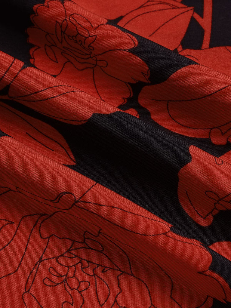 Black&Red 1980s Floral Long Sleeves Top&Skirt