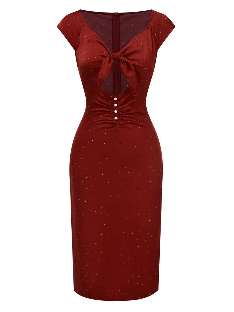 Red 1960s Hollow Out Button Satin Dress