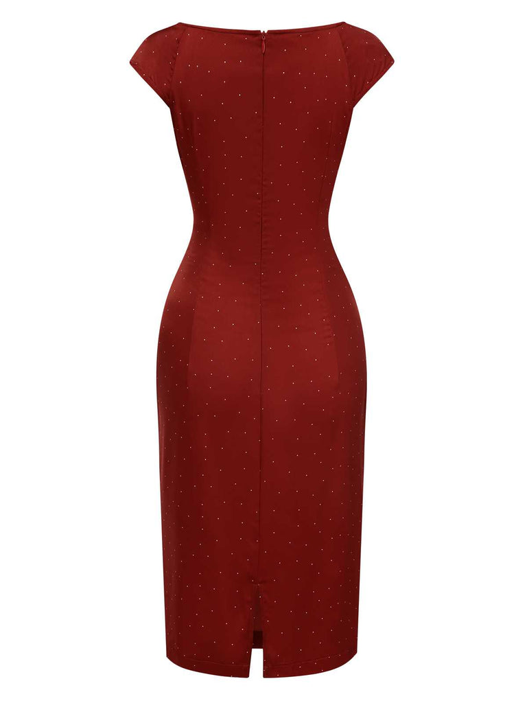 Red 1960s Hollow Out Button Satin Dress
