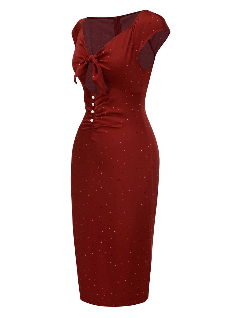 Red 1960s Hollow Out Button Satin Dress