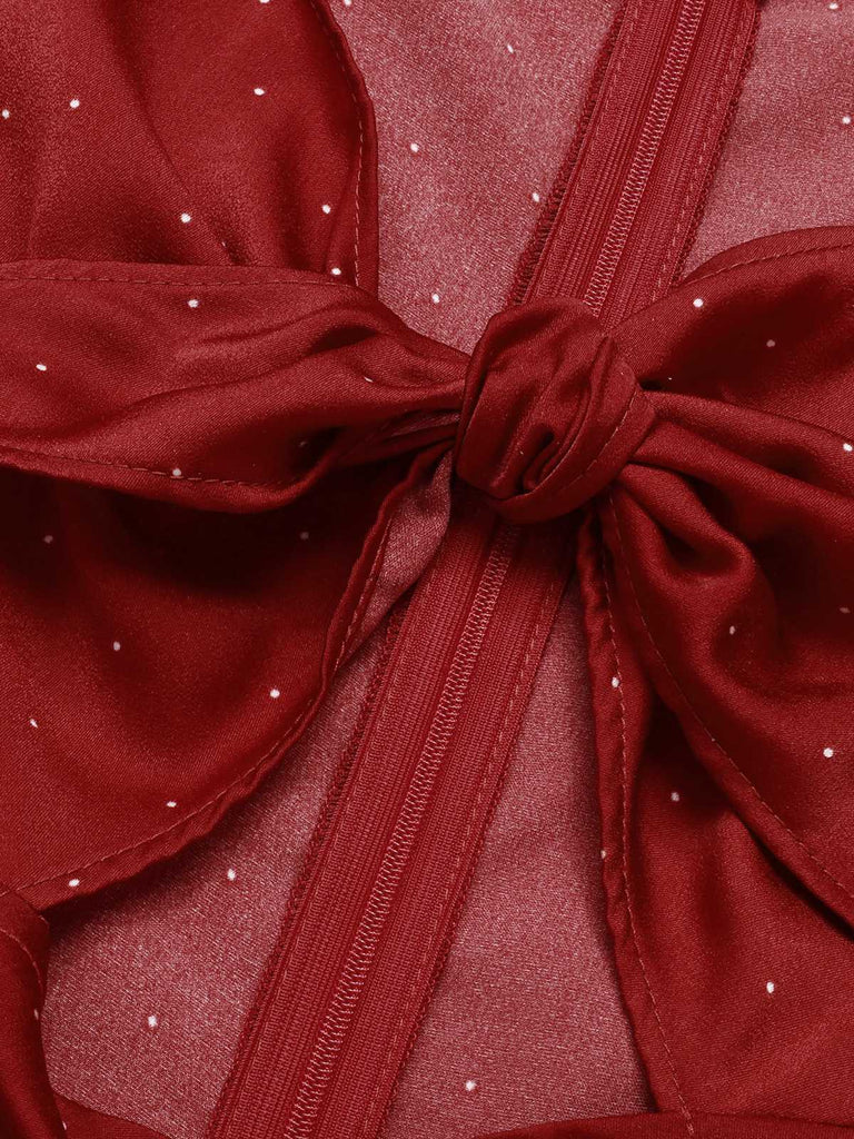 Red 1960s Hollow Out Button Satin Dress