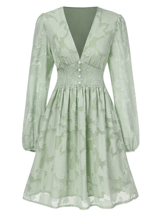 1960s Jaquard Floral Deep V-Neck Skater Dress