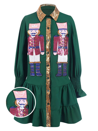 1970s Nutcracker Lapel Sequin Dress
