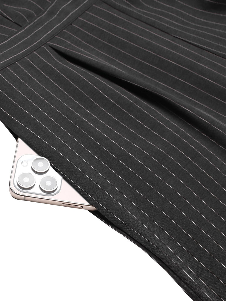 Gray 1940s Pinstripes Sleeveless Lapel Jumpsuit