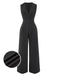 Gray 1940s Pinstripes Sleeveless Lapel Jumpsuit